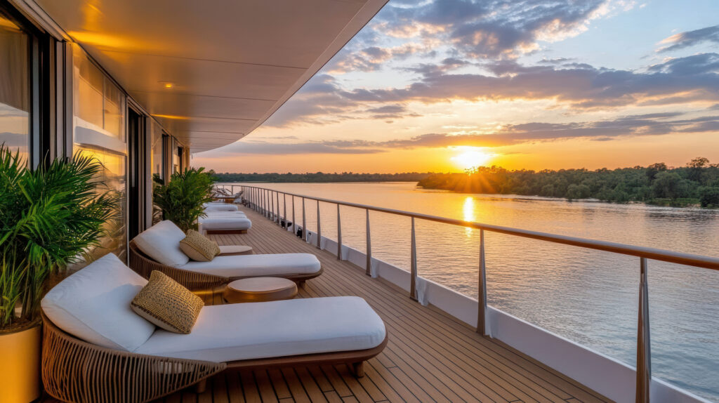 view of sunrise, peaceful from cruise ship deck.